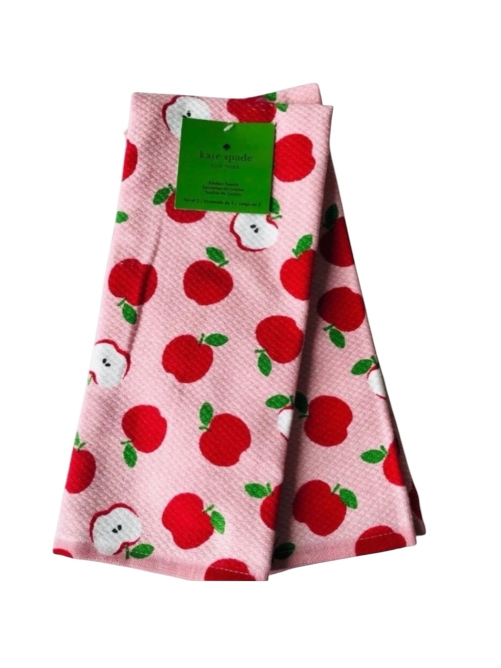 Kate Spade New York Apple Print Kitchen Towels Set of 2 NWT Pink - Picture 4 of 4